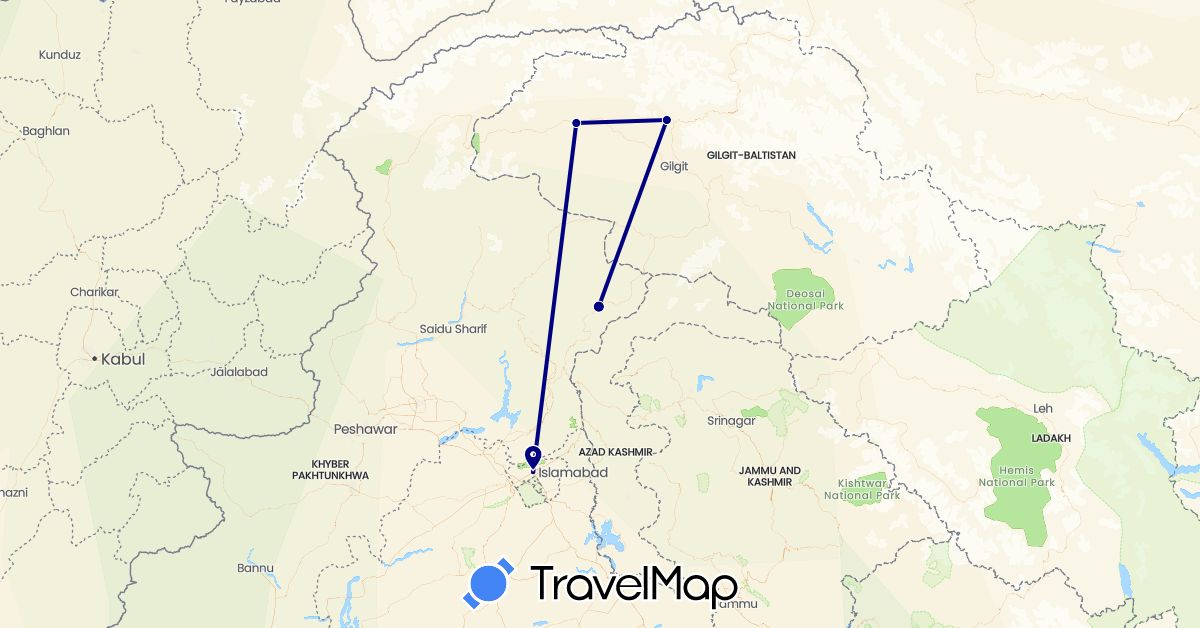 TravelMap itinerary: driving in Pakistan (Asia)